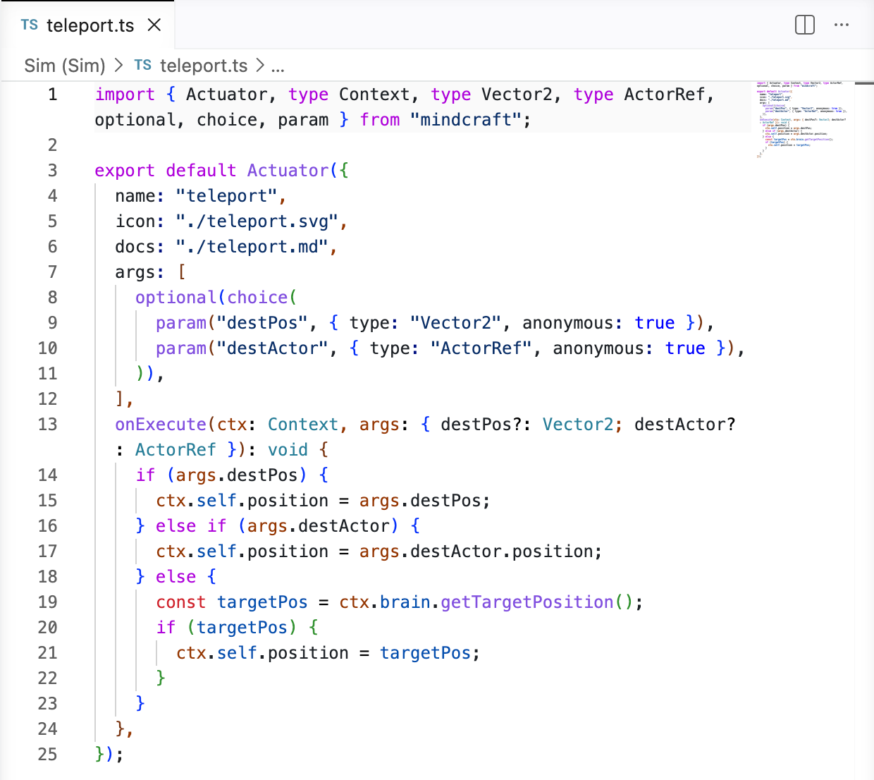 Screenshot of the VS Code web extension for authoring custom Mindcraft language tiles
